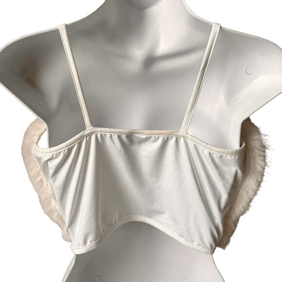 Ivory Faux Fur Cami Off White Tank Women's Medium Fuzzy Festival Winter Party - Picture 3 of 9